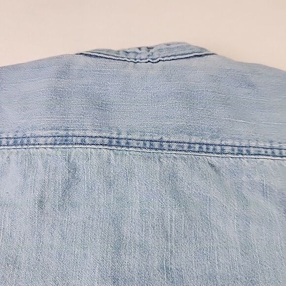 H&M Toddler Boys Denim Short Sleeve Button Down Shirt 2T Band Collar - Picture 8 of 10